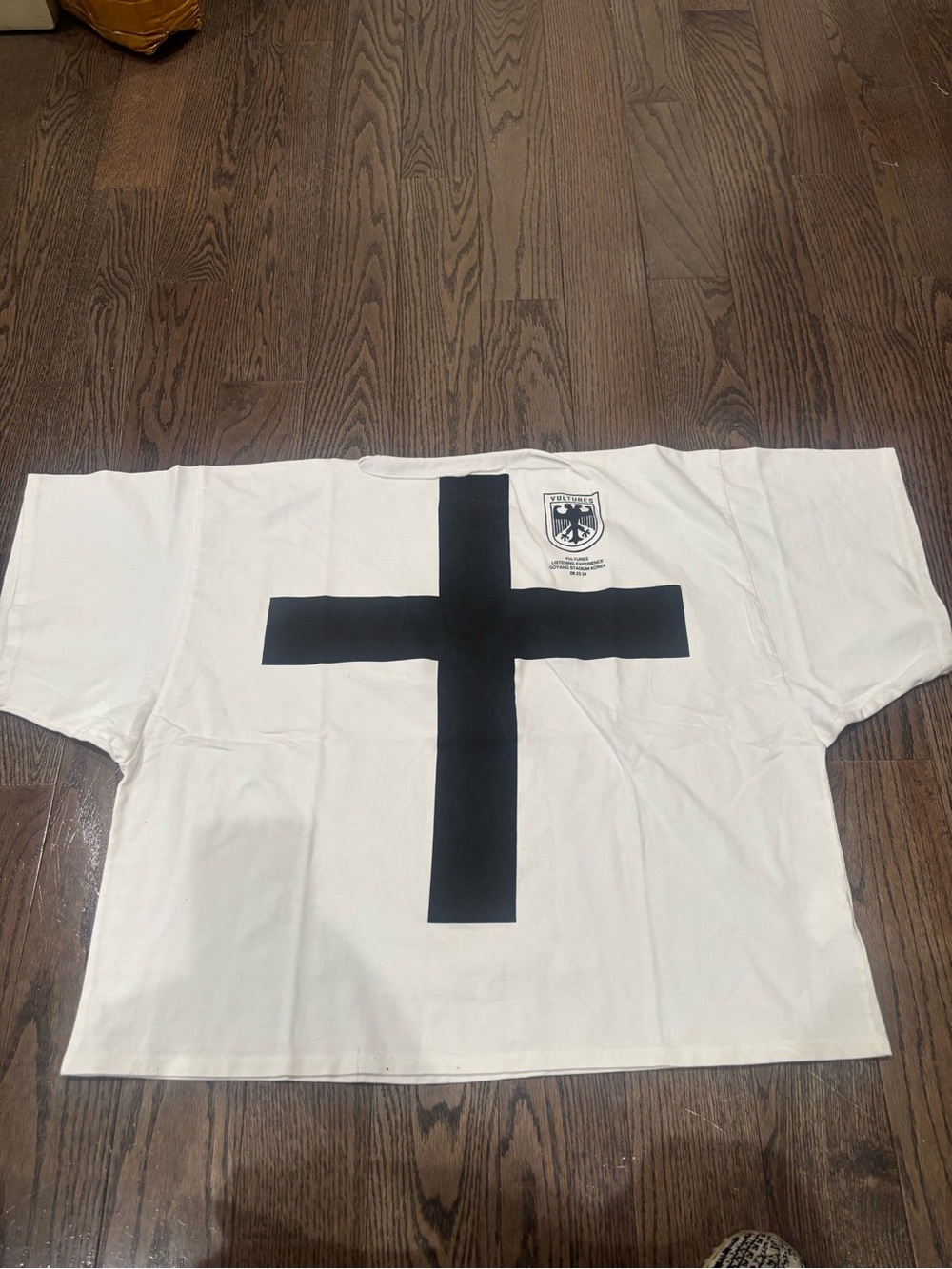 Yeezy White Short-Sleeve Tee with Black Cross Graphic